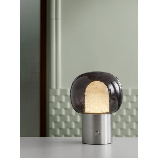 Антрацитна алуминиева LED настолна лампа със стъклен абажур (височина 32 cm) Iris – Blomus-image-1