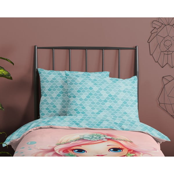 Синьо -розово единично  памучно детско спално бельо 140x200 cm Alisse – Good Morning-image-2