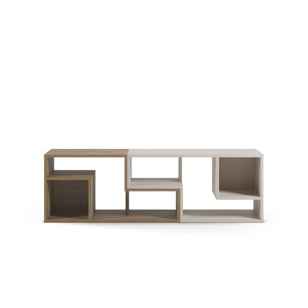 Бяла/в естествен цвят ъглова маса за телевизор от декор от дъб  145x45x35 cm Glina – Marckeric-image-2