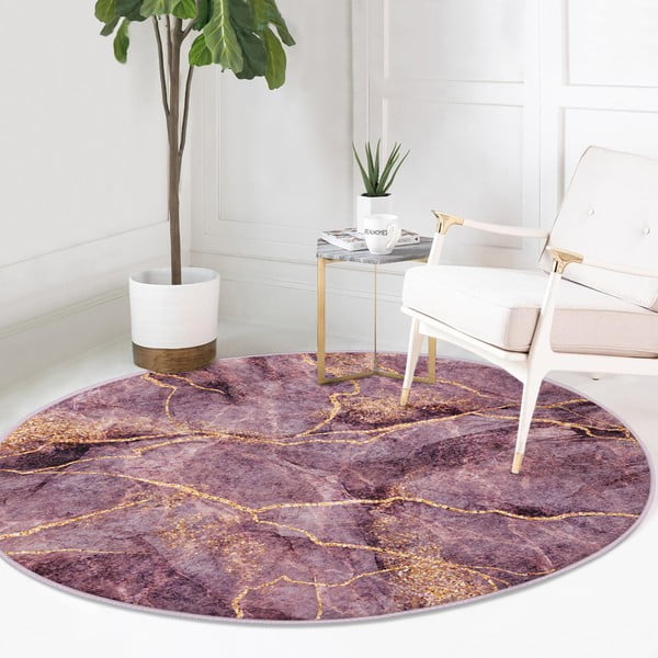 Розов кръгъл килим подходящ за пране и за прахосмукачки роботи ø 120 cm Comfort – Mila Home-image-2