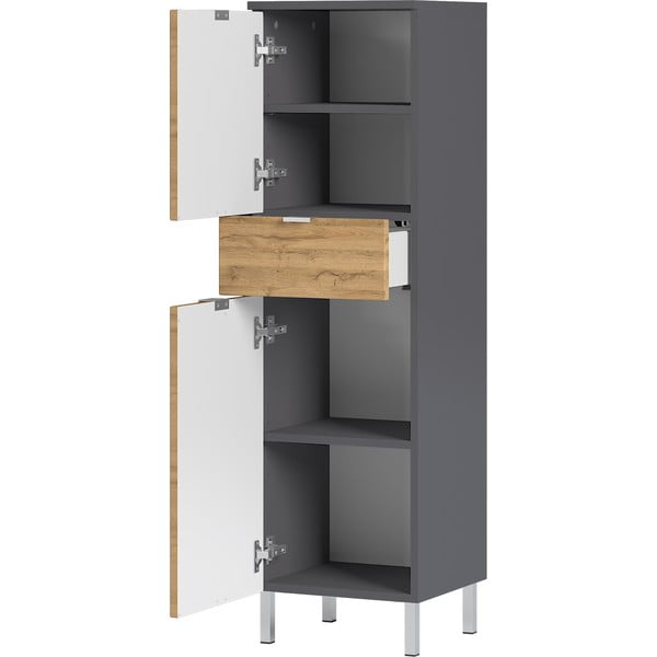 Сив висок шкаф за баня в дъбов декор 34x120 cm Mauresa - Germania-image-2