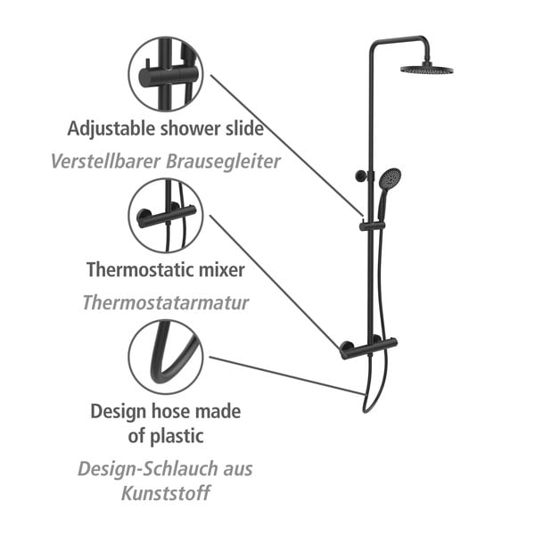 Комплект за душ от черна неръждаема стомана 120cm Young - Wenko-image-4