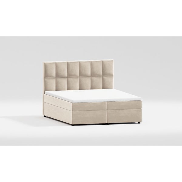 Бяло-кремаво двойно тапицирано легло с място за съхранение 140x200 cm Flip – Ropez