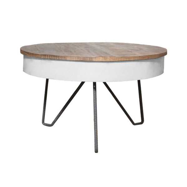 Bílý konferenční stolek s deskou z mangového dřeva LABEL51 Saria