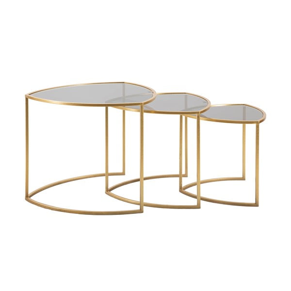 Кръгли масички за кафе със стъклен плот в златисто в комплект от 3 броя ø 60 cm Triangle – Mauro Ferretti-image-4