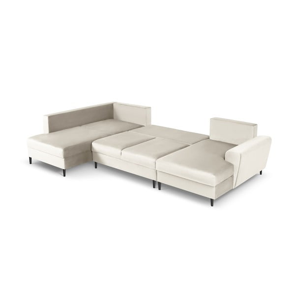 Бежов кадифен разтегателен ъглов диван с място за съхранение (ляв ъгъл/U форма) Kyoto – Cosmopolitan Design-image-2