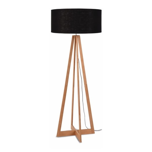 Подова лампа с черен абажур и бамбукова структура Everest - Good&Mojo