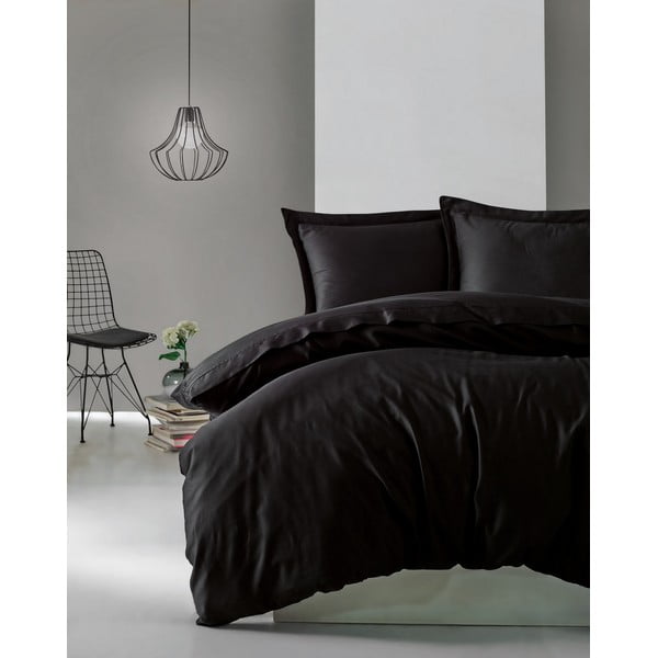 Черно спално бельо от памучен сатен Памучна кутия , 200 x 200 cm Elegant - Mijolnir