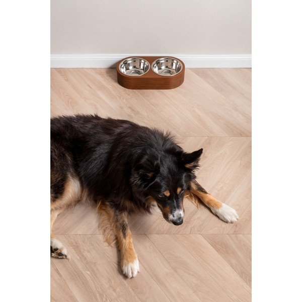 Комплект от 2 метални купички в тъмна дървена основа Pet, ширина 18 cm Dinner Time - PT LIVING-image-1
