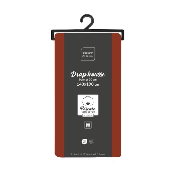 Еластичен чаршаф от памук перкал в тухлен цвят 140x190 cm Percaline – douceur d'intérieur-image-2