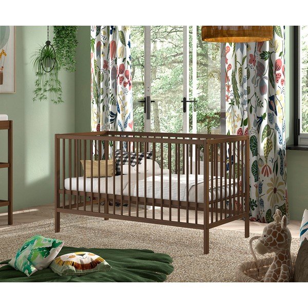 Кафяво детско креватче 70x140 cm от масивен бук с подвижна странична част/с регулируема височина Dino – Vipack-image-1