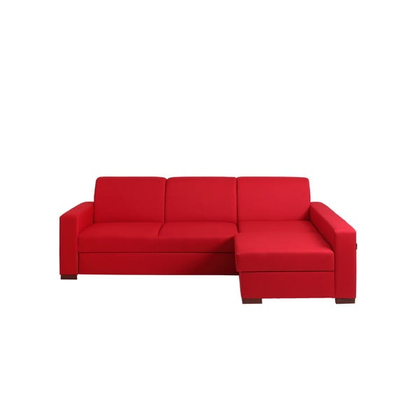 Červená rozkládací rohová pohovka s úložným prostorem a lenoškou na pravé straně Custom Form Lozier