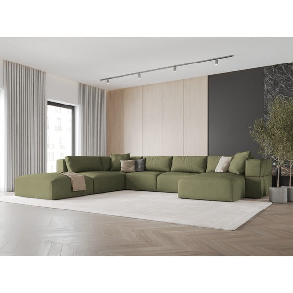 Светлозелен ъгъл U-образен диван, ляв ъгъл Esther – Milo Casa-image-1