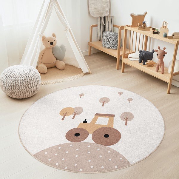 Бежов детски килим подходящ за пране ø120 cm Tractor World – Mila Home-image-1