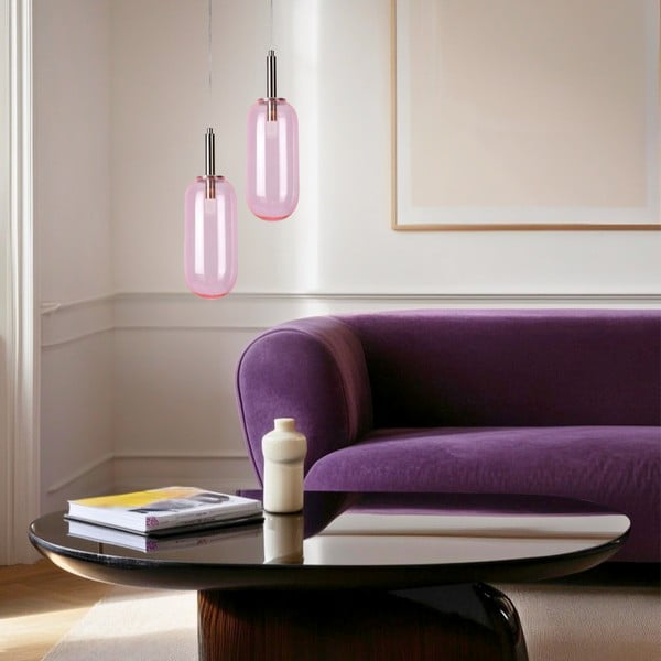 Лилаво LED висящо осветително тяло със стъклен абажур ø 13 cm Fiuggi – Candellux Lighting-image-1