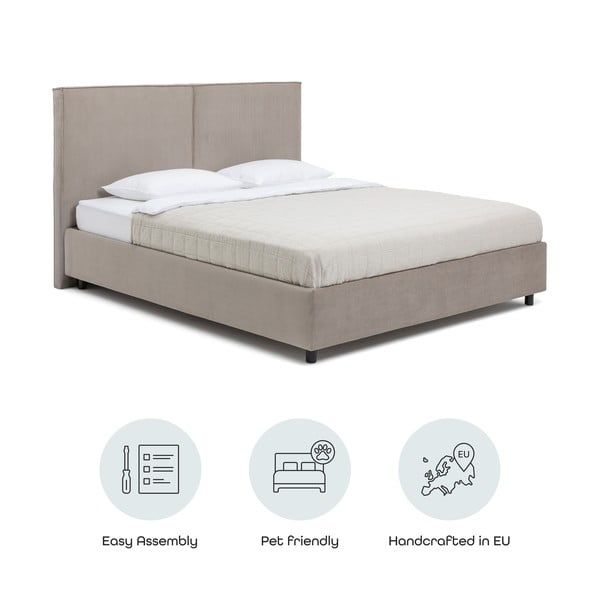 Двойно тапицирано кафяво-сиво легло с място за съхранение и включена подматрачна рамка 180x200 cm Myra Bold – Bonami Selection-image-4