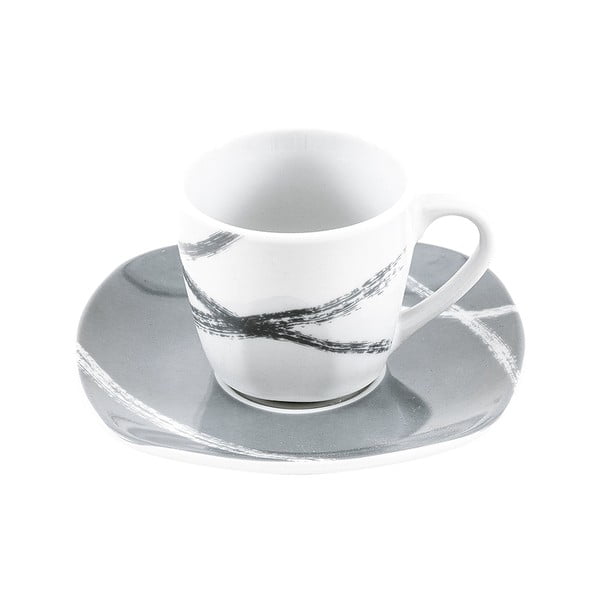 Комплект от 6 бели и сиви порцеланови чаши с чинийки Sandy - Villa Altachiara