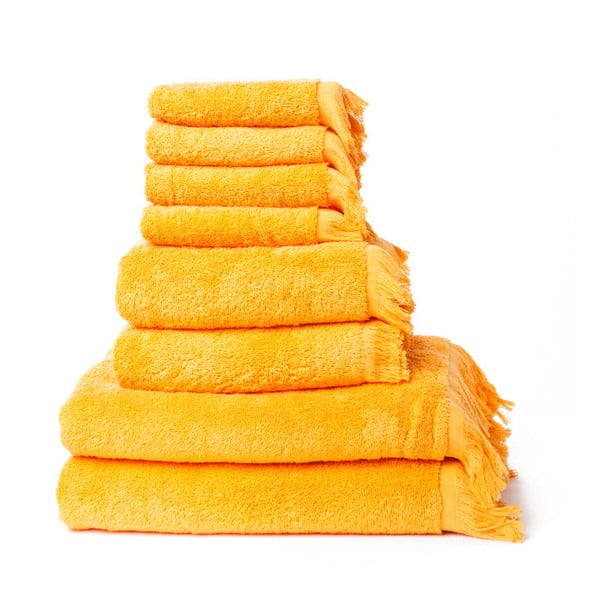 Комплект от 4 жълти кърпи и 4 кърпи от чист памук Casa Di Bassi Basic - Casa Di Bassi
