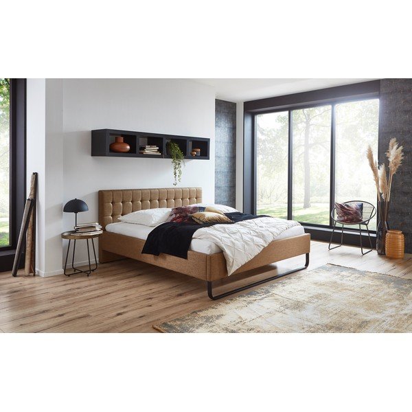 Светлокафяво двойно легло 180x200 cm тапицирано без ламелно дъно Lambada – Meise Möbel-image-1