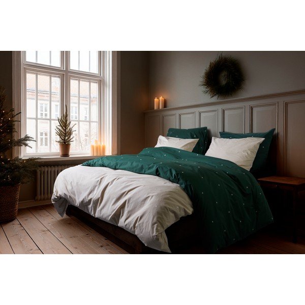 Бежово единично  спално бельо от памук перкал 140x200 cm Christmas Fable – JUNA-image-1