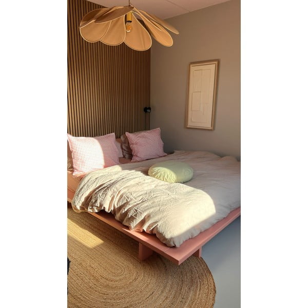 Светлорозово двойно легло от масивен бор с включена подматрачна рамка 180x200 cm Japan – Karup Design-image-1