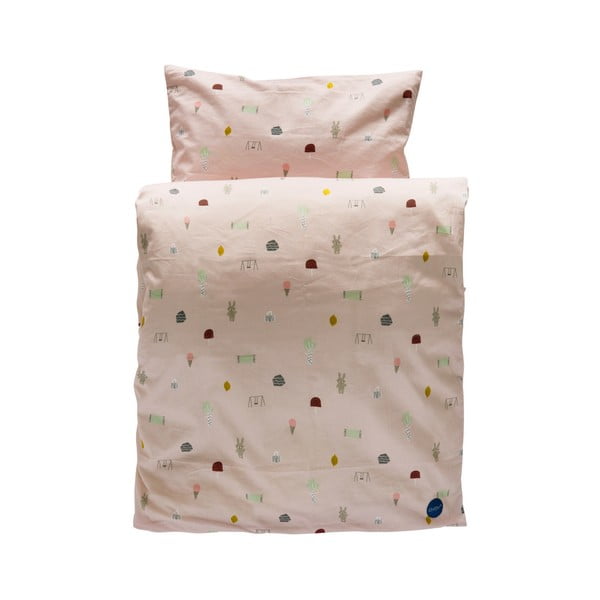 Розов комплект завивка и възглавница от органичен памук Happy Summer за деца, 200 x 140 cm - OYOY