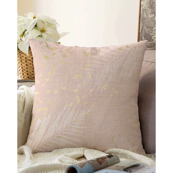 Светлорозова калъфка за възглавница с памучни листа, 55 x 55 cm - Minimalist Cushion Covers