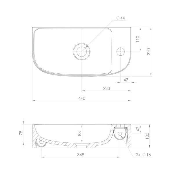 Бял малък умивалник от отлят мрамор 44x22 cm Alga – Sapho-image-4
