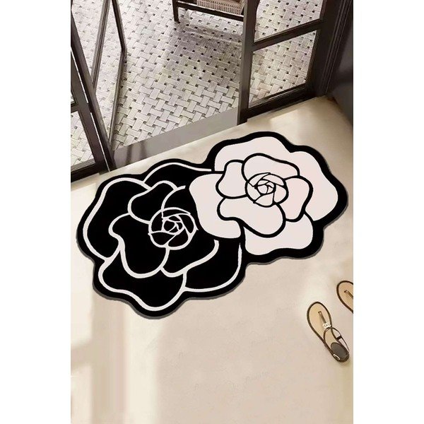 Черно-бял килим за баня 60x100 cm Bungari Rose – Foutastic-image-1