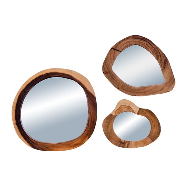 Sada 3 zrcadel z teakového dřeva House Nordic Madrid
