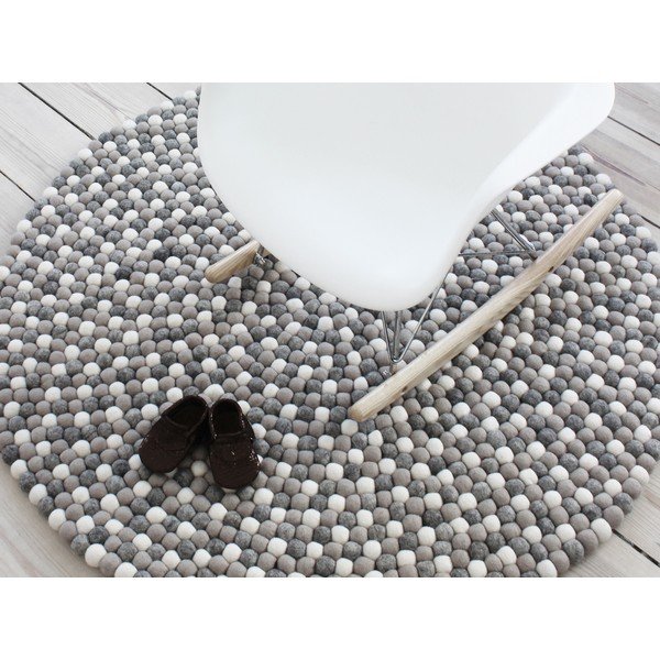 Светлосив вълнен килим с топки , ⌀ 120 см Ball Rugs - Wooldot-image-2