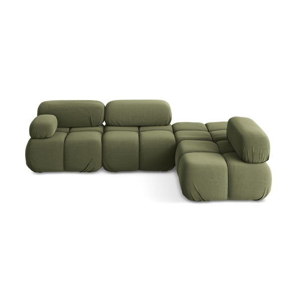 Светлозелен кадифен модулен ъглов диван (десен ъгъл) Lokua – Makamii