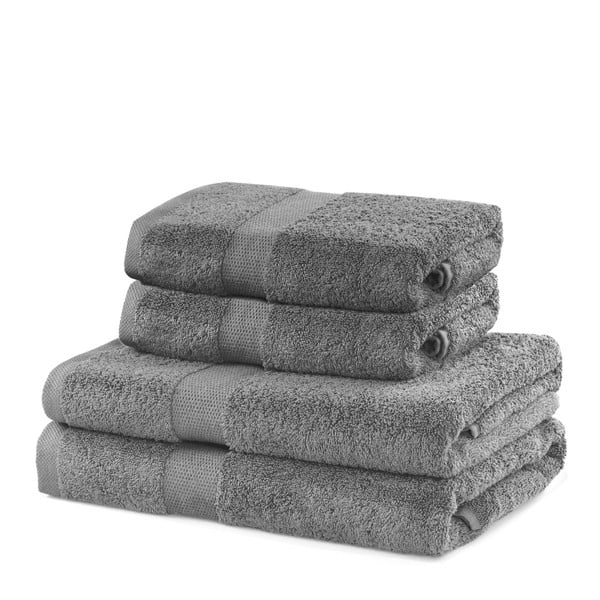 Сиви памучни хавлии и кърпи за баня в комплект от 4 бр. от тери Marina – DecoKing