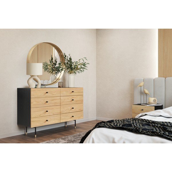 Черен и естествен нисък скрин от дъб  130x87 cm Jugend – Woodman-image-1