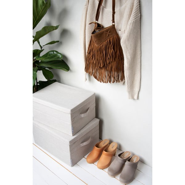 Бежова текстилна кутия за съхранение с капак 40x30x22 cm Soft Storage – Bigso-image-2