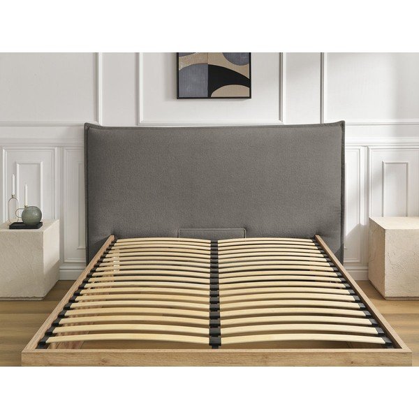 Сиво/кафяво-сиво тапицирано двойно легло 180x200 cm тапицирано/ПДЧ с място за съхранение с включена подматрачна рамка Charlie – Bobochic Paris-image-4