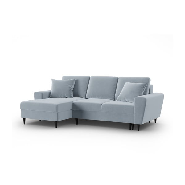 Светлосин кадифен разтегателен ъглов диван с място за съхранение (ляв ъгъл) Kyoto – Cosmopolitan Design-image-4