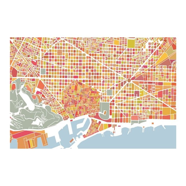 Obraz Homemania Maps Barcelona Red, 70 x 100 cm