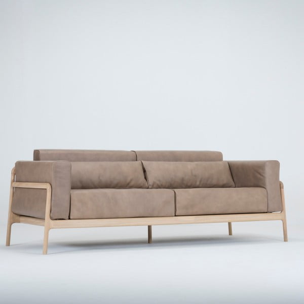 Светлокафяв диван от биволска кожа с масивна дъбова конструкция , 210 см Fawn - Gazzda-image-2