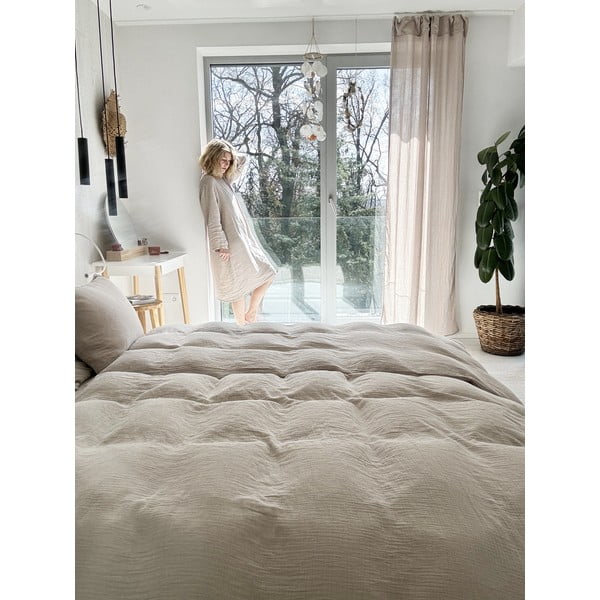 Бежово двойно  муселиново спално бельо 200x200 cm Plain Muslin – Butter Kings-image-4