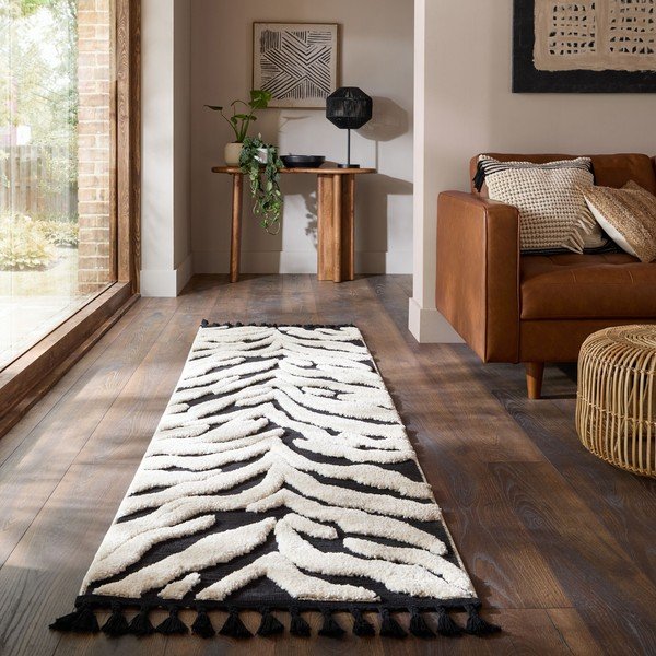 Черно-бял пътека 80x300 cm Esra Zebra – Flair Rugs-image-1