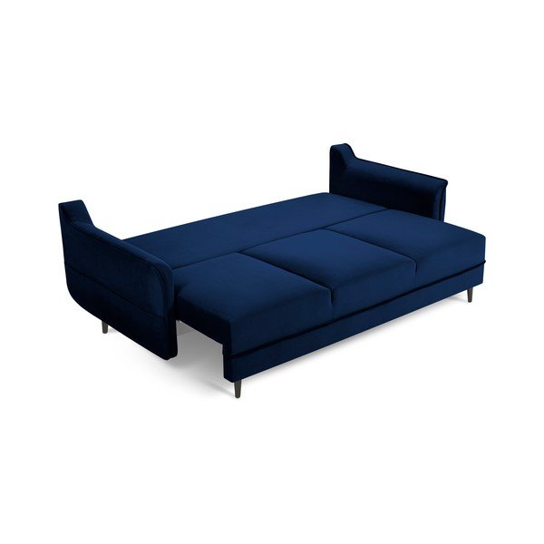 Син кадифен разтегателен диван Basso - Kooko Home-image-2