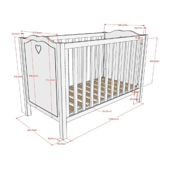 Бяло детско креватче от масивен бор 60x120 cm Amori – Vipack-image-2