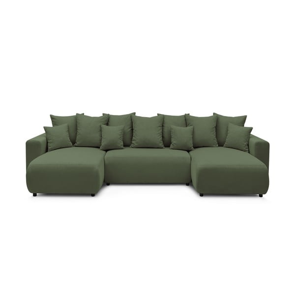 Велурен U-образен разтегателен диван в зелен цвят Envy - Bobochic Paris