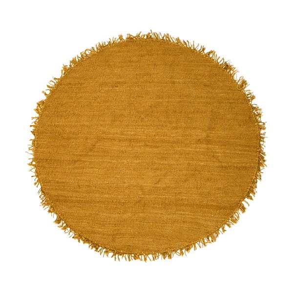 Жълт килим от юта Слънце, ⌀ 150 cm - Bloomingville