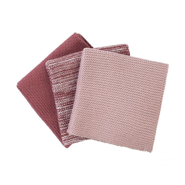 Комплект от 3 розови трикотажни памучни кърпи за съдове, 25 x 25 cm - Blomus