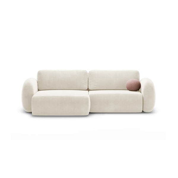 Кремав кадифен сгъваем/с място за съхранение ъглов диван Tonale – Cosmopolitan Design
