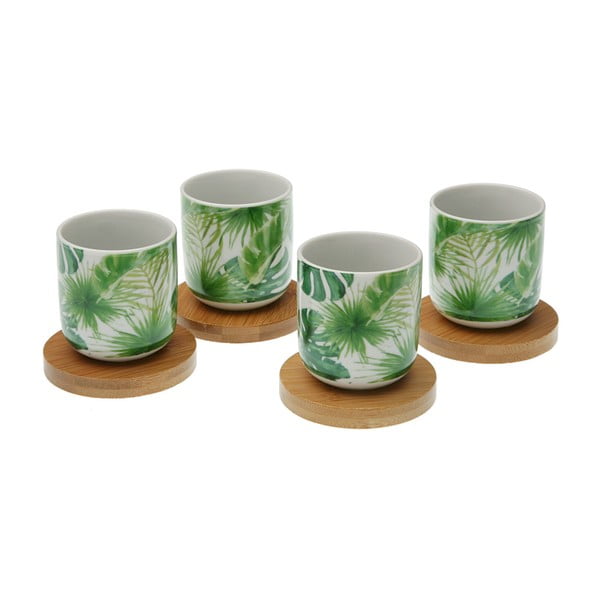 Комплект от 4 порцеланови чаши с подложка от бамбук - Versa