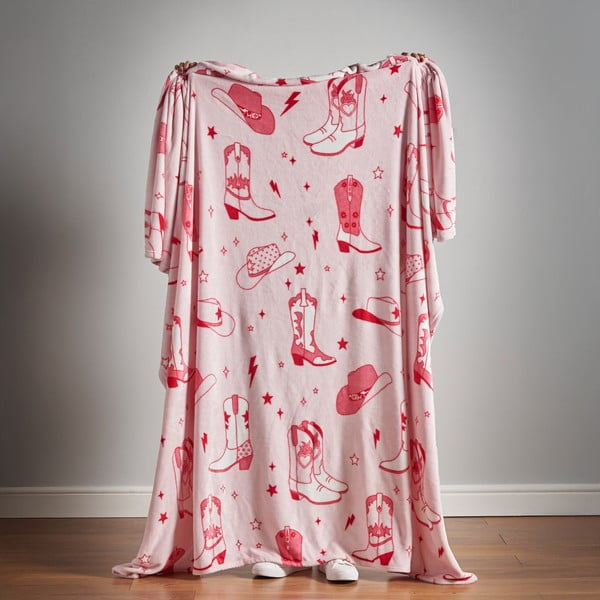 Розово покривало за легло от микроплюш 200x240 cm Cowgirl Boot – Sassy B-image-4