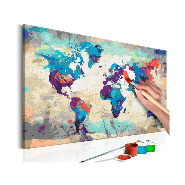 DIY set na tvorbu vlastního obrazu na plátně Artgeist World Map, 60 x 40 cm
